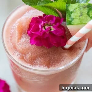 Frozen watermelon drink made with rosé, mint and lemon juice.