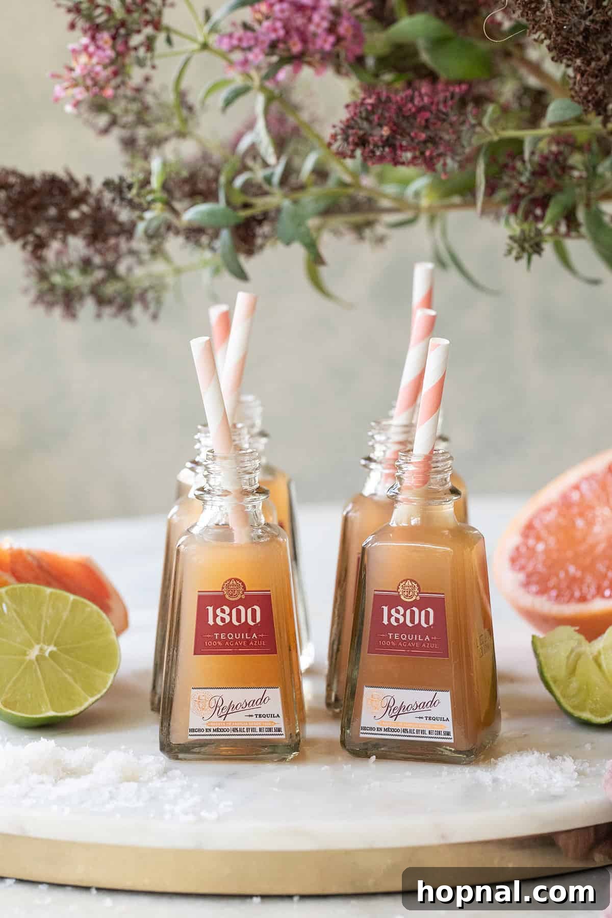 Mini Paloma Grapefruit Tequila Shots 5 Assortment of mini tequila shots, including Palomas, ready for a party.