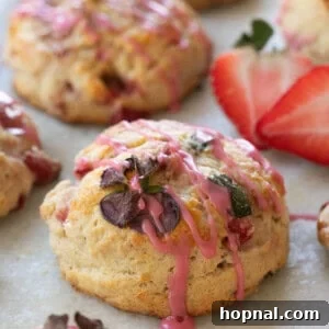 Strawberry scones recipe with blood orange glaze.