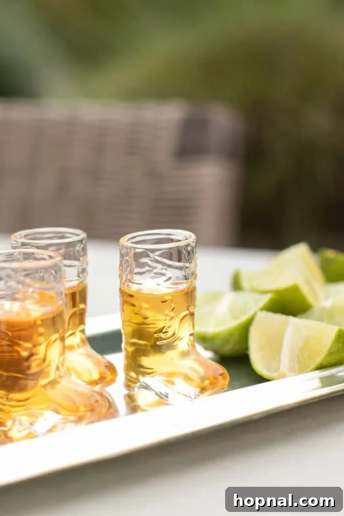 Rodeo-Themed Dinner Party Ideas: Menu, Decor & Tips 11 Glass cowboy boot shot glass with limes.